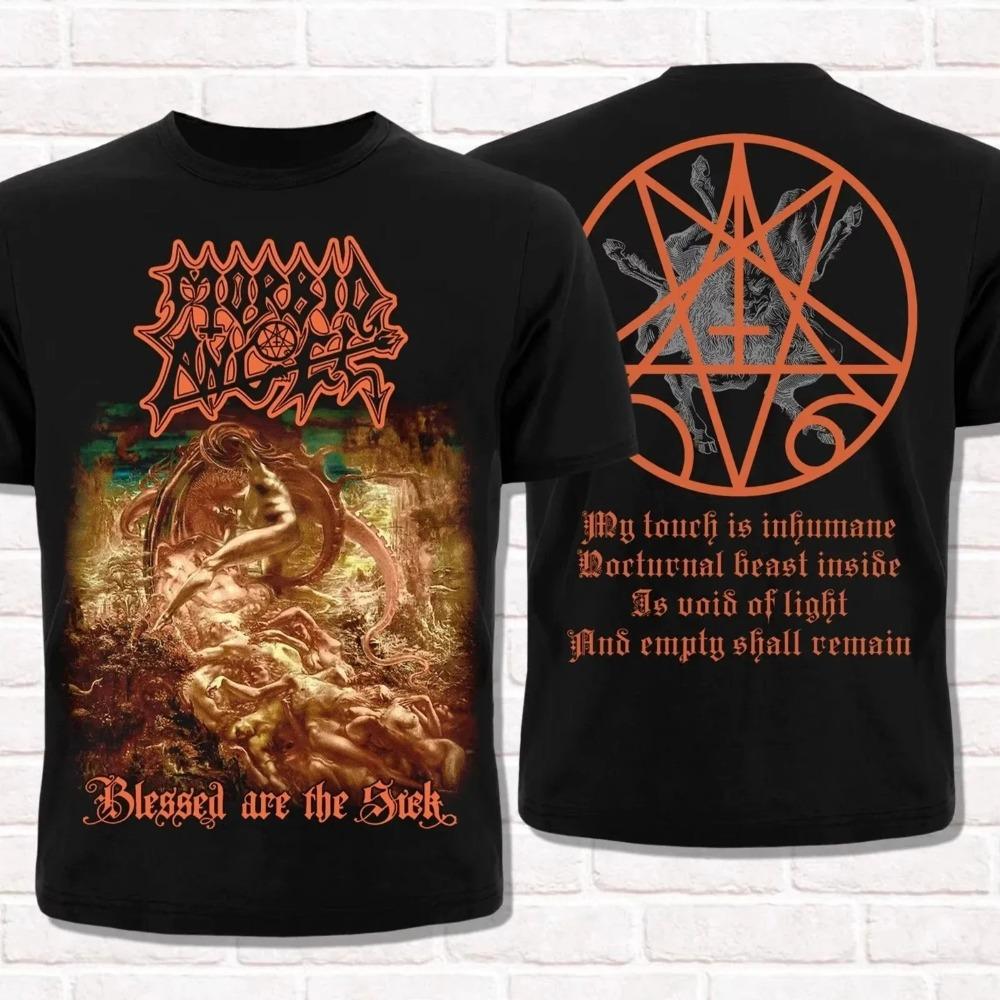 Morbid Angel Double Sided Death Metal Band Pentagram Baphomet Lyric Graphic Print Heavy Metal Streetwear T-Shirt