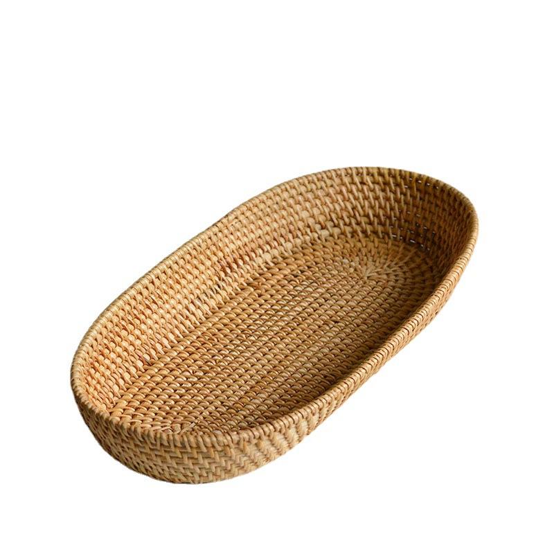 Rattan basket wooden woven basket fruit plate bread snack groceries steamed bun dining table coffee table top storage basket