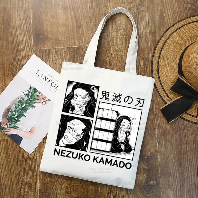 Geantă de pânză Tanjiro Nezuko Demon Slayer Harajuku Geantă de cumpărături Kimetsu No Yaiba Geantă de umăr originală pentru colegiu Utilizare zilnică