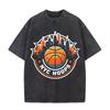Vintage Washed Green Tshirt NYC Hoops New York Basketball Skyline Print Loose Short Sleeve Sports Casual