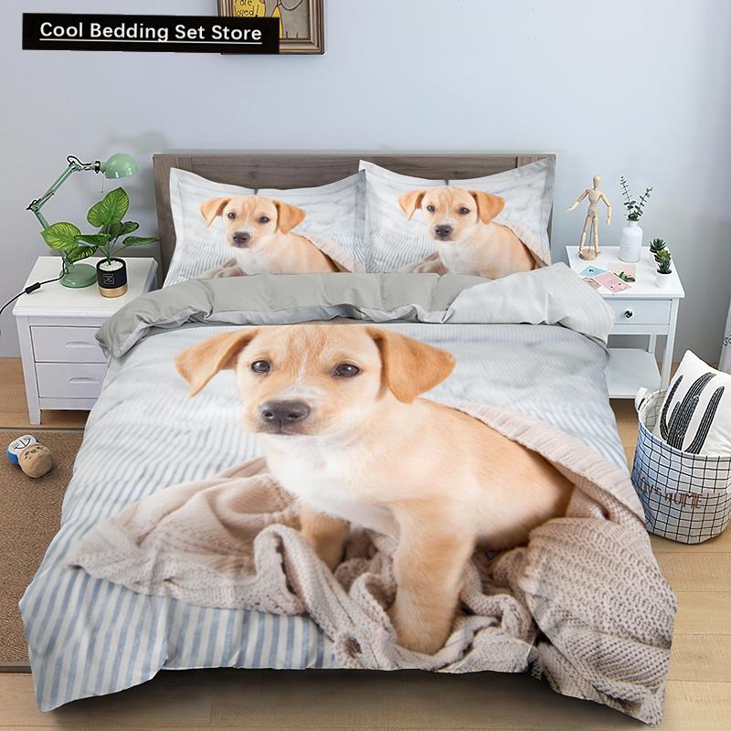 Tier Hund Bettbezug King Queen Größe Kinder Niedliches Haustier Welpe Thema Bettwäsche Set Corgi Golden Retriever 2/3-teilig Polyester Bettdeckenbezug
