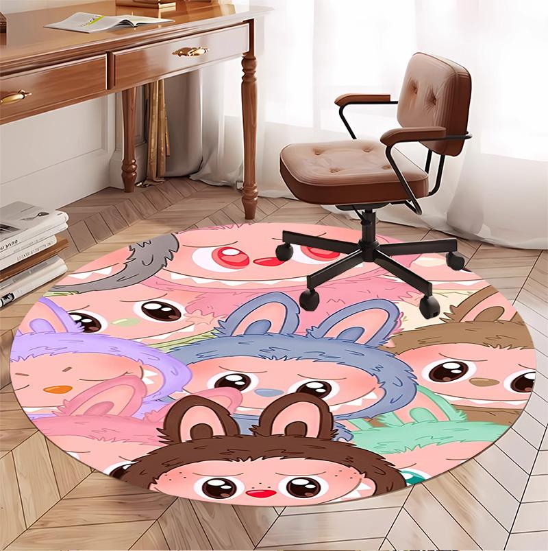 Labubu Pattern Round Rug, Indoor/Outdoor Mat, for Picnic, Gameroom, Bedroom, Office, Living Room, Home Decor Carpet, Birthday Gift