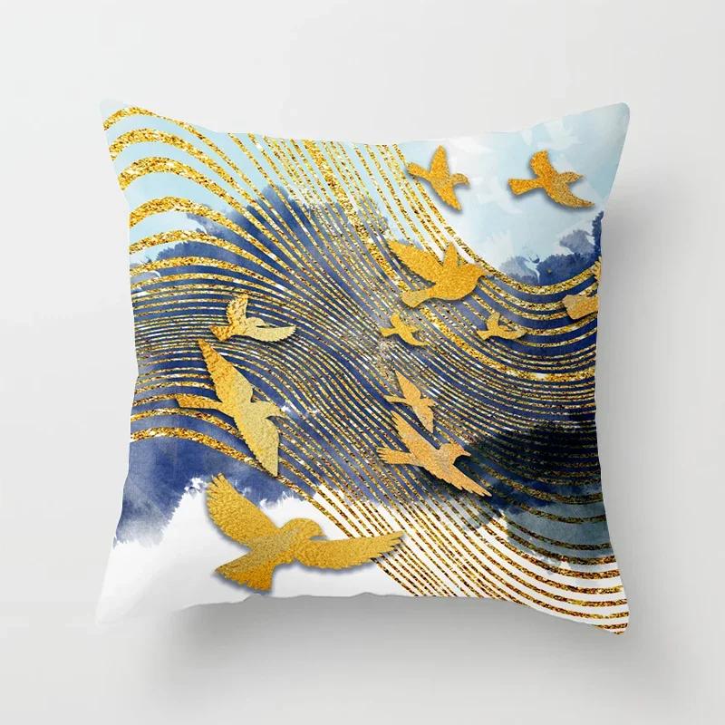 Black Gold Drawing Leaf Elk Tree Bird Butterfly Printed Square Pillowslip Polyester Cushion Cover Pillowcase Living Room Home