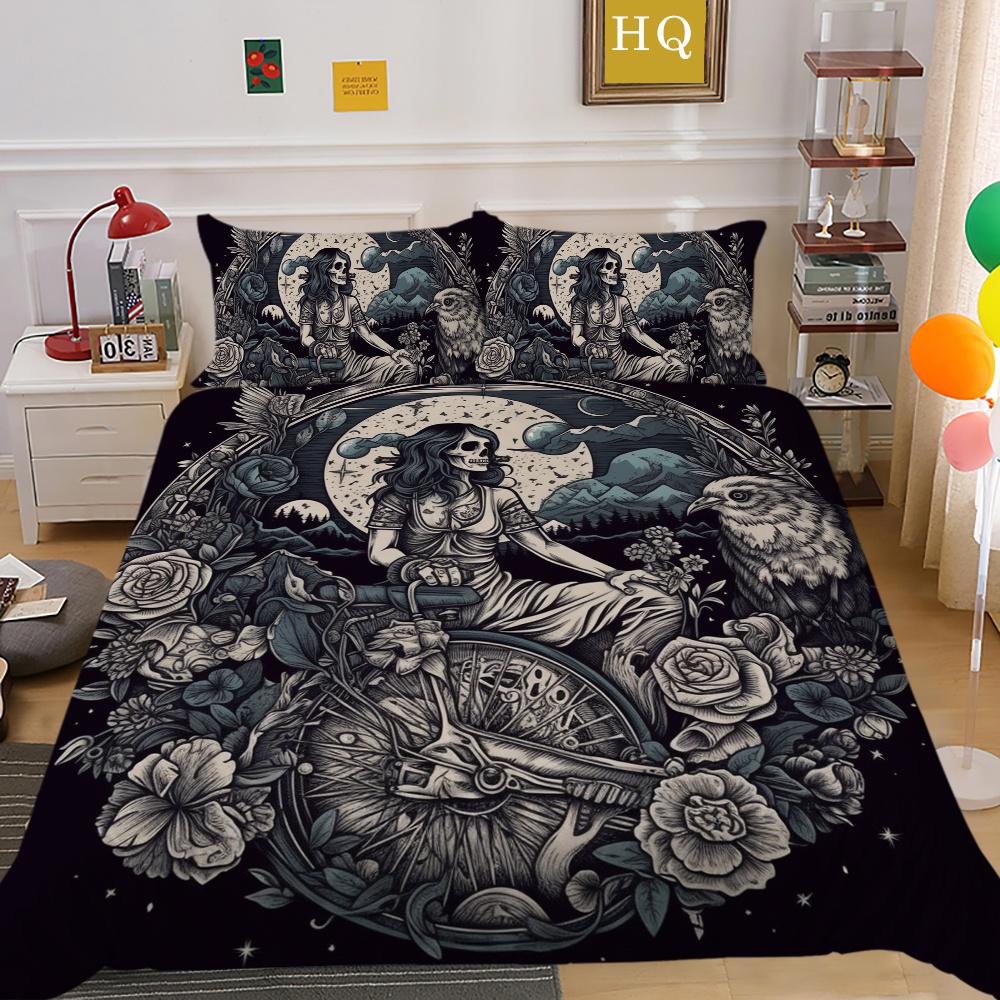 Beauty Skull Printed Comforter Cover Set Twin Size Polyester Home Bedclothes Highend Soft Duvet Cover Set