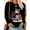 Spring and Autumn Round Neck Cute Cat Pattern 3D Printed Top Fashionable Casual Long Sleeved Women's T-shirts