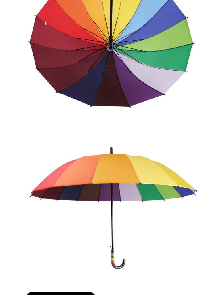 16-Rib Windproof Rainbow Umbrella - Long Handle, Sun & Rain Protection, Perfect for Business & Logo Advertising