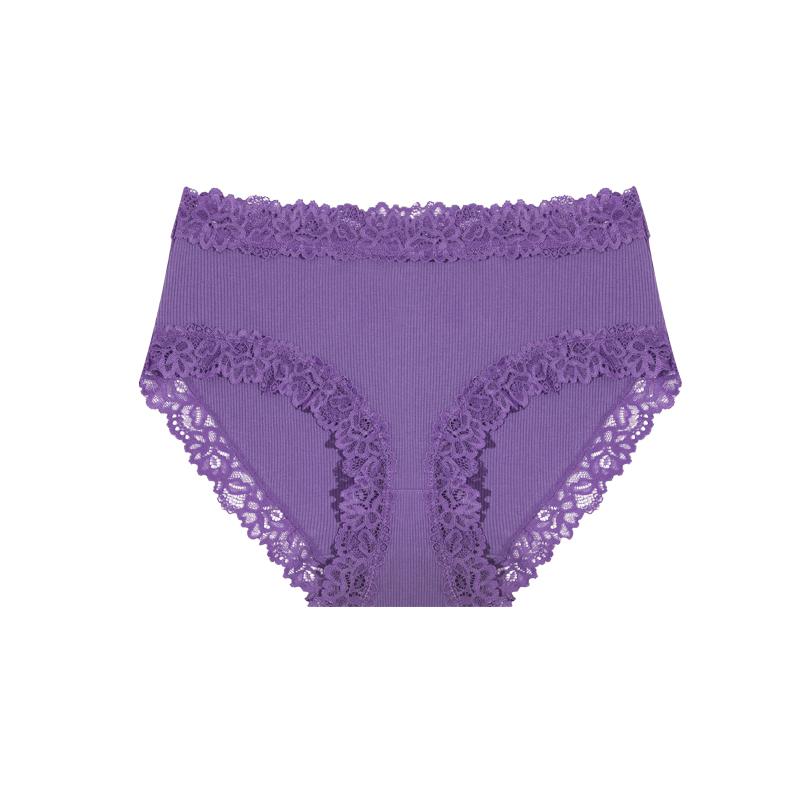1pcs Women's High Waisted Plus Size Lace Spliced Cotton Underwear, Full Coverage Fashionable, Breathable, Soft and Comfortable Women's Underwear