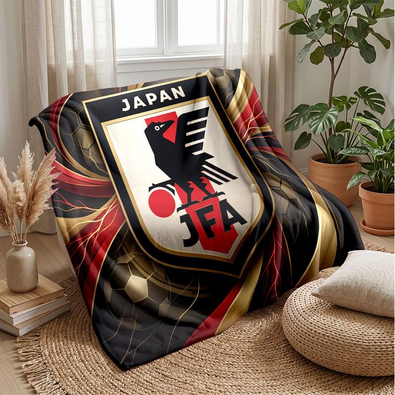 Coperta in Flanella Stampata Calda e Morbida con Motivo Calcistico Giapponese, Coperta Decorativa per Divano, Letto, Uso Quotidiano
