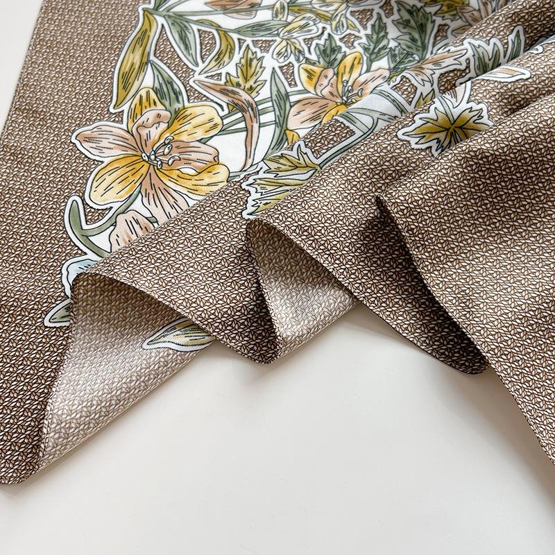 European and American style new flower grid printing silk scarf spring and autumn literary and artistic style atmosphere temperament twill square