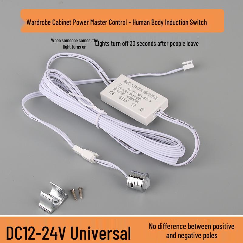 LED Strip Light with Induction Control for Wine Cabinets and Wardrobes, DuPont Interface, 12V Transformer Included