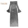 Lady Evening Dress Bateau Neckline Off Shoulder Long Sleeves Shimmering Sequin Bronzing Strapless Bodycon Prom Cocktail Party Maxi Dress