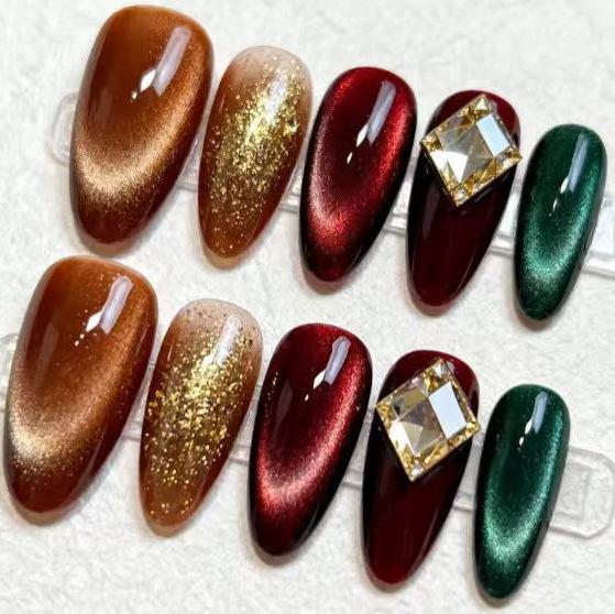 Sweet Sparkly Retro Gem Cat Eye Rhinestone Square Press-On Nails