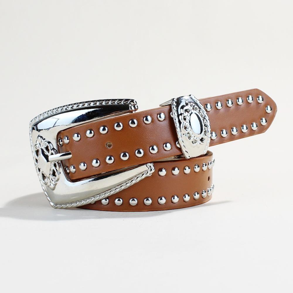 Ladies Vintage Rivet Black Belt Female Personality Hip Hop Pin Buckle Belt Unisex