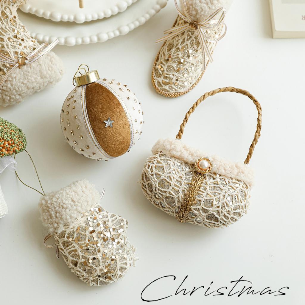 Champagne-colored Foam Christmas Hanging Ornaments Glitter-Coated Fabric-Covered Christmas Tree Decorations