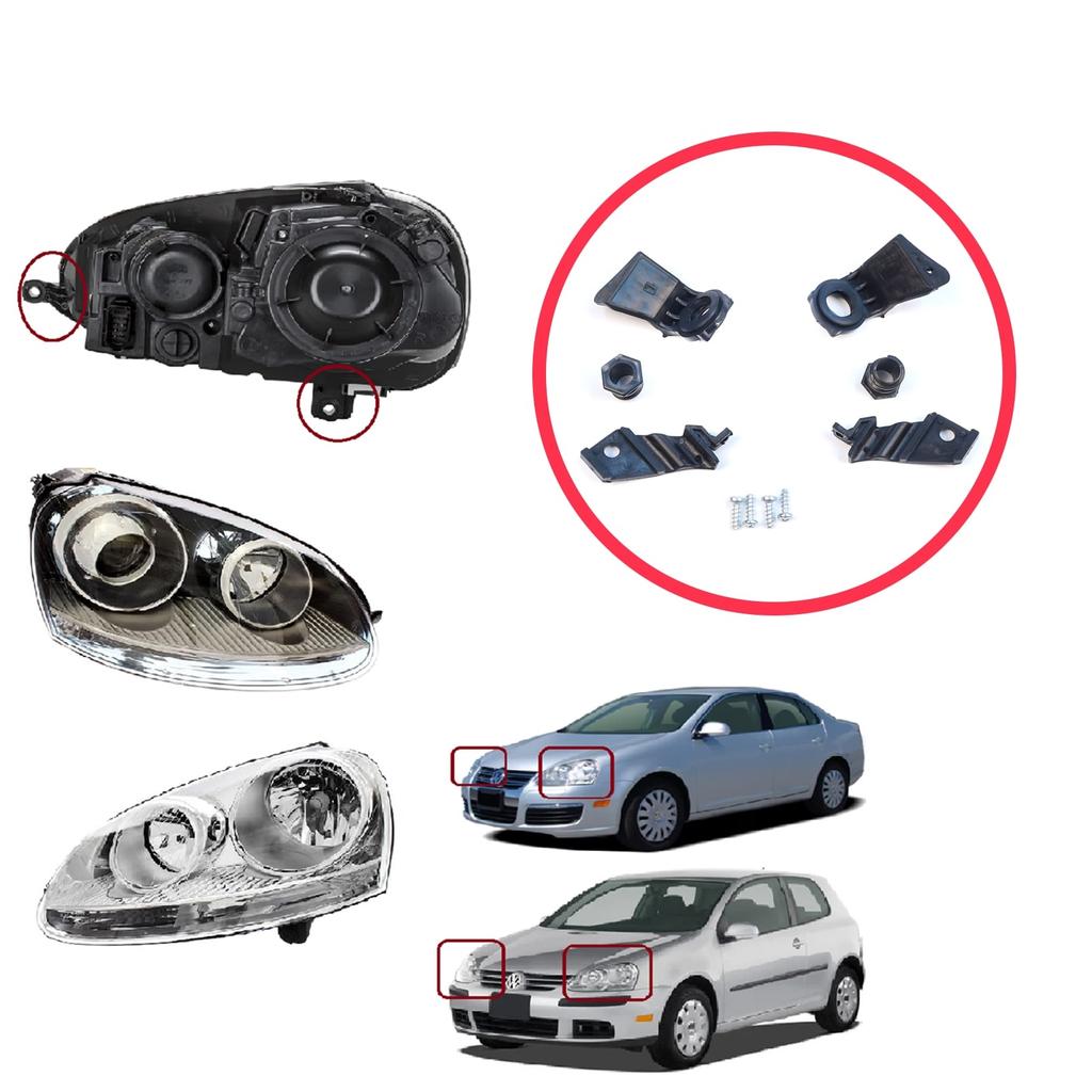BHL29+BHL30 Headlight Holder Mount Repair Bracket Tab Set Left Right for VW Jetta MK5 A5 1K 2005-2010 Golf MK5 A5 1K 2004-2009 1K0998225 1K0998226