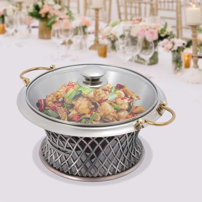 Elegante Bronze Chafing Dish mit Deckel, Runder Alkoholbrenner-Wärmer, 24cm Tisch-Speisebehälter, Perfekt für Catering & Heimgebrauch