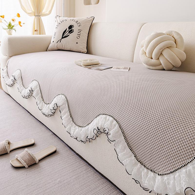 Summer Special-Shaped Sofa Cushion Waffle Cool Feeling Ice Silk Non-Slip Mat Sofa Cushion Straight Line One-Piece Cover Towel