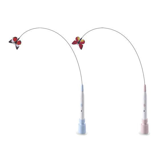 Brinquedo Varinha Borboleta Elétrica para Gatos, Vara de Provocar Gatos com Ventosa, Brinquedo Automático Interativo de Vara para Provocar Gatinhos para Exercício e Brincadeira de Gatos