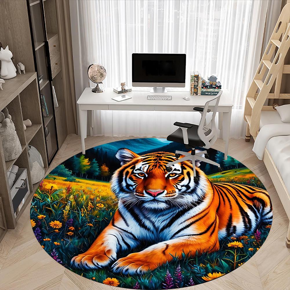 1pc Tiger Print Chair Carpet for Office Non-Slip, Machine Washable Rug for Office, Room - Holiday Decor, Machine Made yy251016086