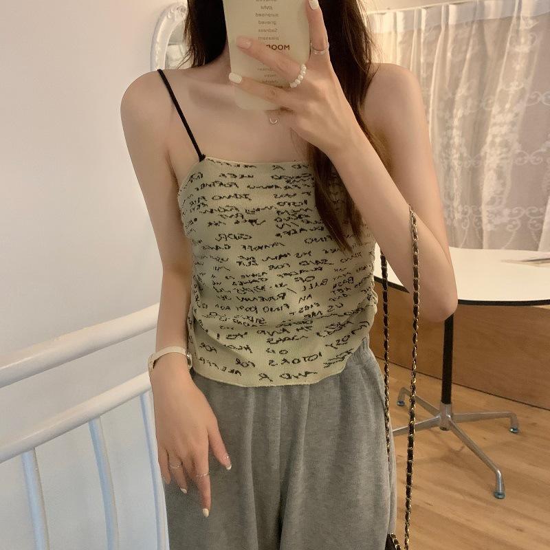 Hot Girl Beautiful Back Lingerie Letter Suspender Vest Women's Summer Short Sleeveless Inner and Outer Tights