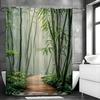 Bamboo Shower Curtain, Green Forest, Spa, Vintage, Natural, Japanese, Asian Style, Bathroom Shower Curtains with Hooks, Waterpro