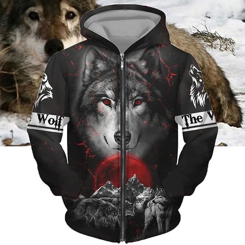 Men's Animal Wolf Graphic Prints Hoodie Hoodies Sweatshirt Streetwear Designer Long Sleeve Hooded Sports & Outdoor