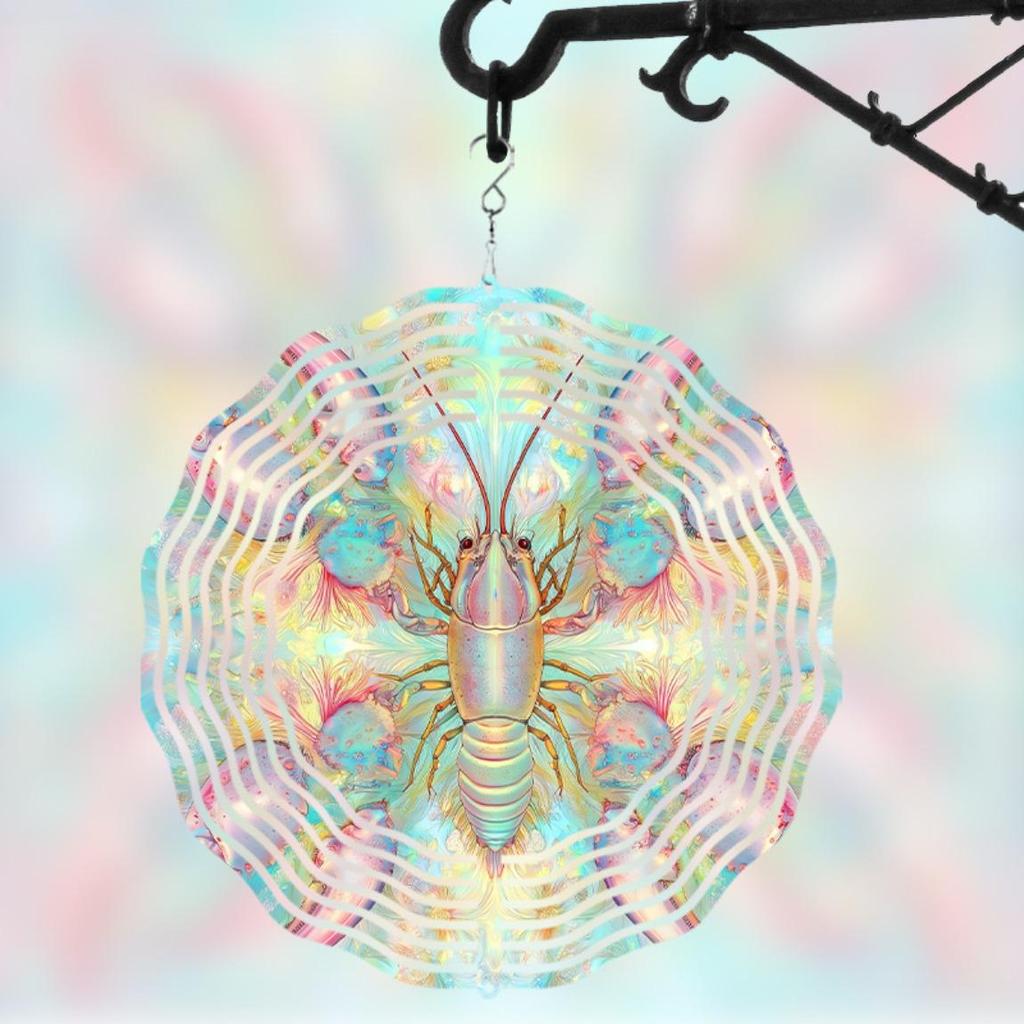 10 Inch Hanging Wind Chime with Rotating Hook Lobster Floral Design Durable Metal Garden Cent