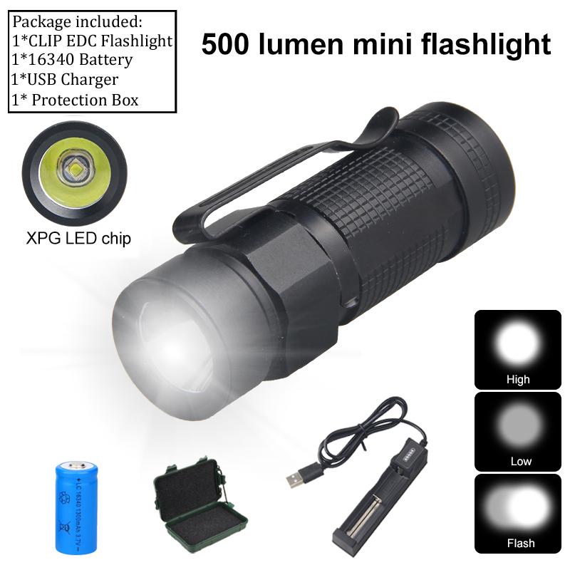 Mini LED UV 395nm CLIP EDC Flashlight Outdoor Portable Hiking Tiny 3 Modes Torch Waterproof Lamp+16340+Charger