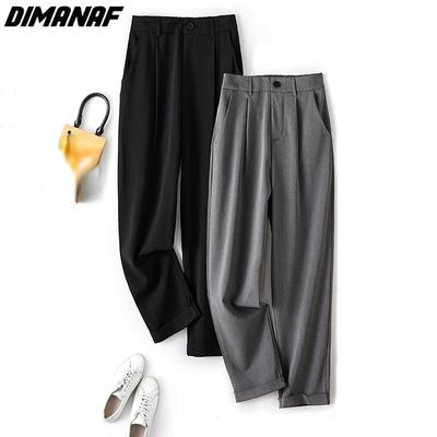 DIMANAF 2023 Plus Size Summer Long Pants Straight Casual Women Pants Loose Female Basic Trousers GreyWide Leg Pants 4XL