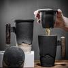Luxury Retro Tea Cup Ceramic Mug Elegant Large Capacity Office Filter Black Water Cup with Cover Mugs Unusual Wooden Handle Cups Gift Ideas Box