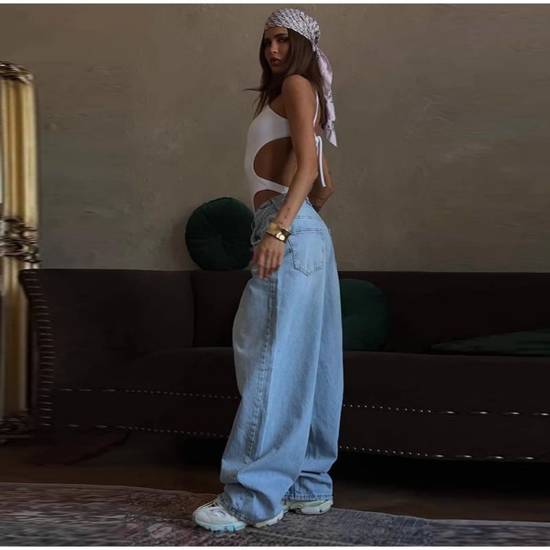 High Street Light Blue High Waist Wide Leg Jeans Women's 2025 Spring Autumn Loose Tall Extended Floor Length Office Lady Denim Pants