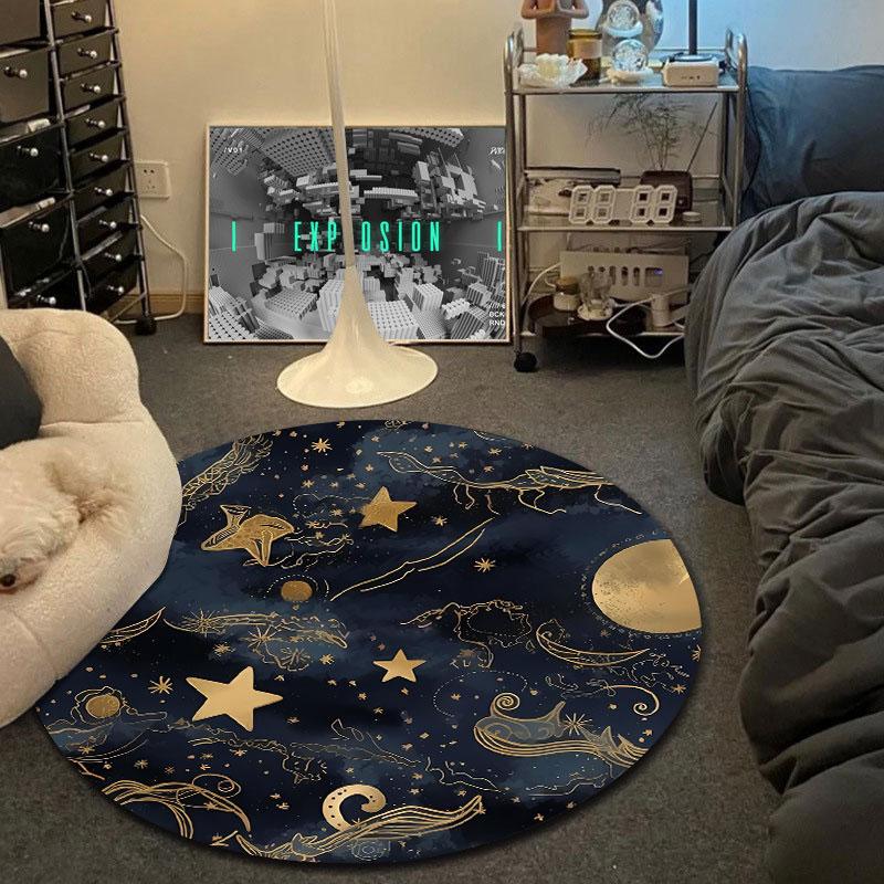 Modern Round Moon Multicolor Rug Pad, Non-Slip Floor Mat for Family Room