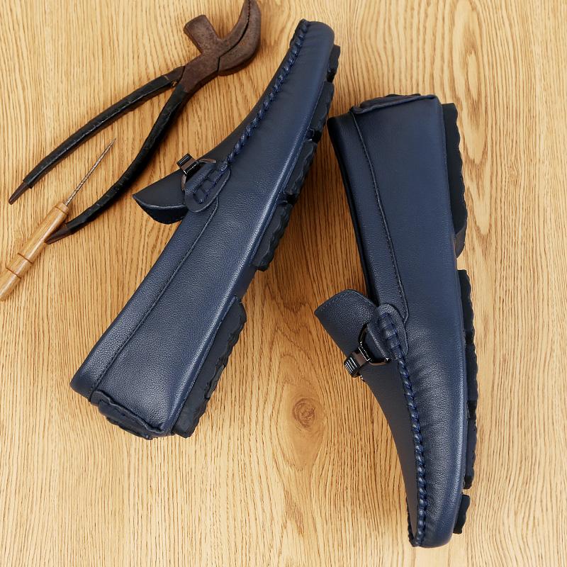 Fashion New Arrival Luxury Mens Loafers Genuine Leather Metal Buckle Moccasins Comfortable Slip-On Flats Leisure Walk Male Driving Shoes