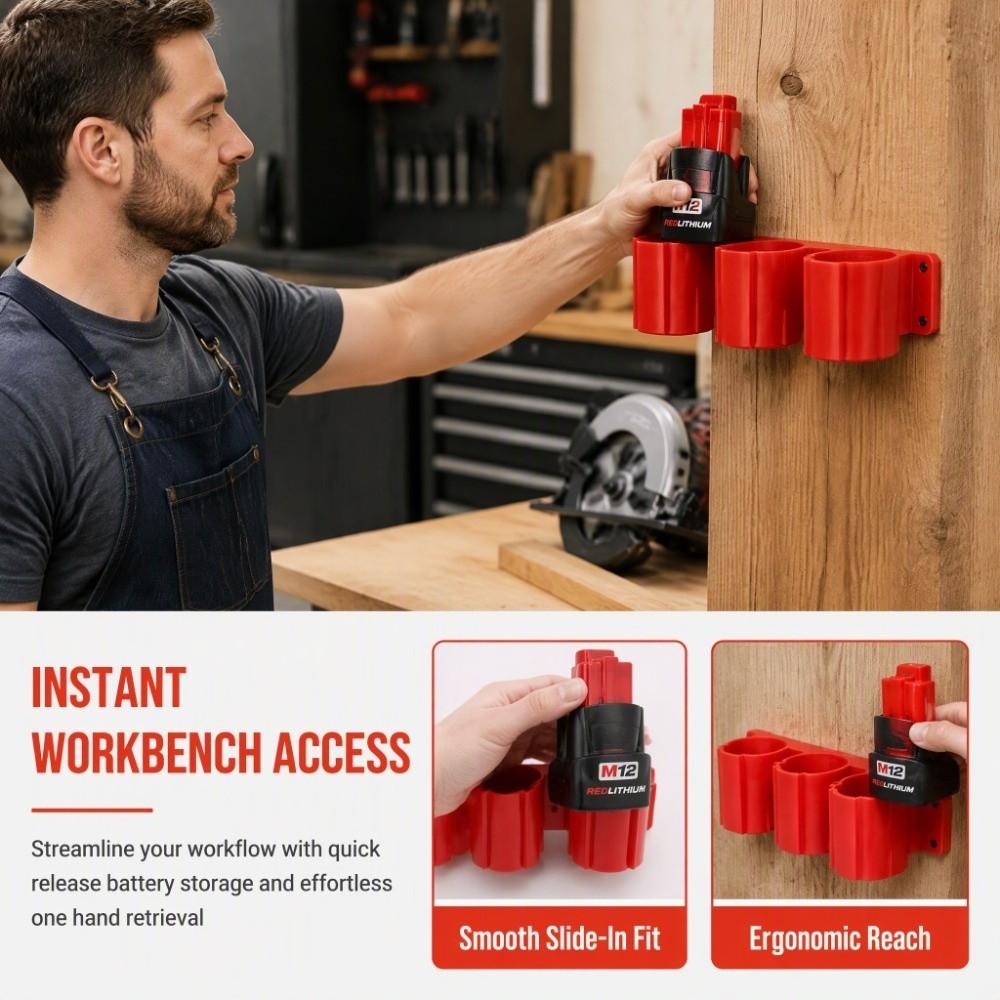 2pcs Storage Rack Design Wall Mount Battery Rack 12V Compatible Tool Storage Rack  For Milwaukee M12