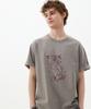 LEARVE Night Kitten Print Pigment T-Shirt Gray