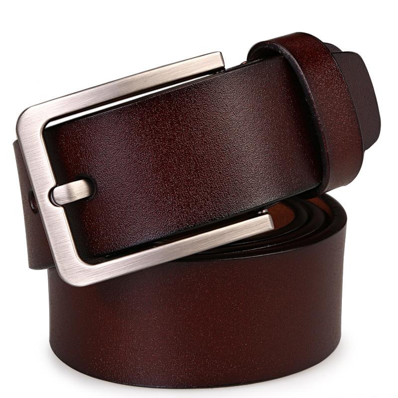 Men's Genuine Leather Pin Buckle Casual Middle-aged Trouser Belt Men's Trendy Alloy Buckle Retro Two-layer Cowhide Belt