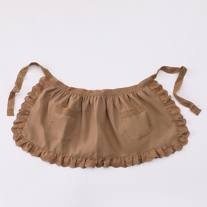 

New Fashion Coffee Lace Apron: Ruffled Edge, Half Body, Pocket Bib, Short Style, Solid Color for Kids One size хаки
