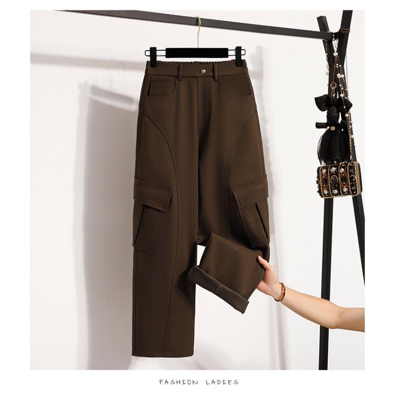 DIMANAF 2025 Autumn Winter Women Plus Size Pants Thick Flocking Casual Lady Long Pants Oversized Loose Clothing
