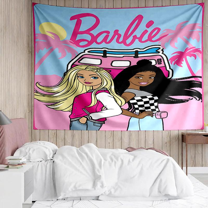 Barbie Print Tapestry, Backdrop, Easy Setup, Ideal for Bedroom, Office & Living Room, with Aesthetic Wall Hanging Decor.