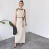 2025 Autumn Women's Colorblock Sleeveless Crew Neck Tie-Up Slit Dress