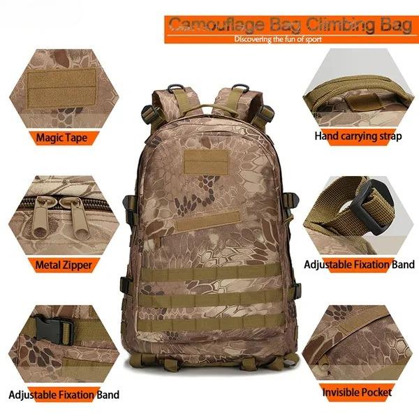 Unisex Outdoor Military Rucksacks Tactical Backpack Army Molle Waterproof Bags Sports Travel Camping Trekking Hiking Fishing Camouflage 3D Bags