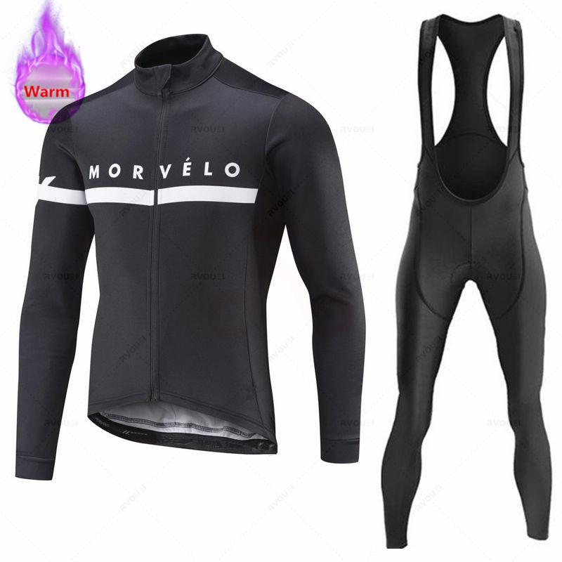 Morvelo-Thermal Fleece Cycling Jerseys Set for Men, MTB Bike Clothes, Warm Bicycle Clothing,2026 Velvet Warm Cycling Suit Set