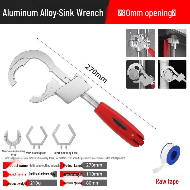Universal Multifunctional Large-Opening Bathroom Wrench for Drains, Faucets & Sinks