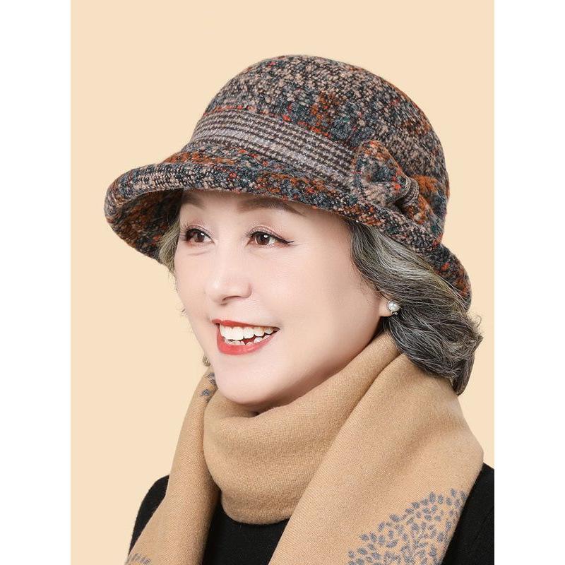 In the Elderly Hat Lady Autumn and Winter Old Lady Woolen Bucket Hat Mother Grandma Old Man Knitted Warm Cotton Hat