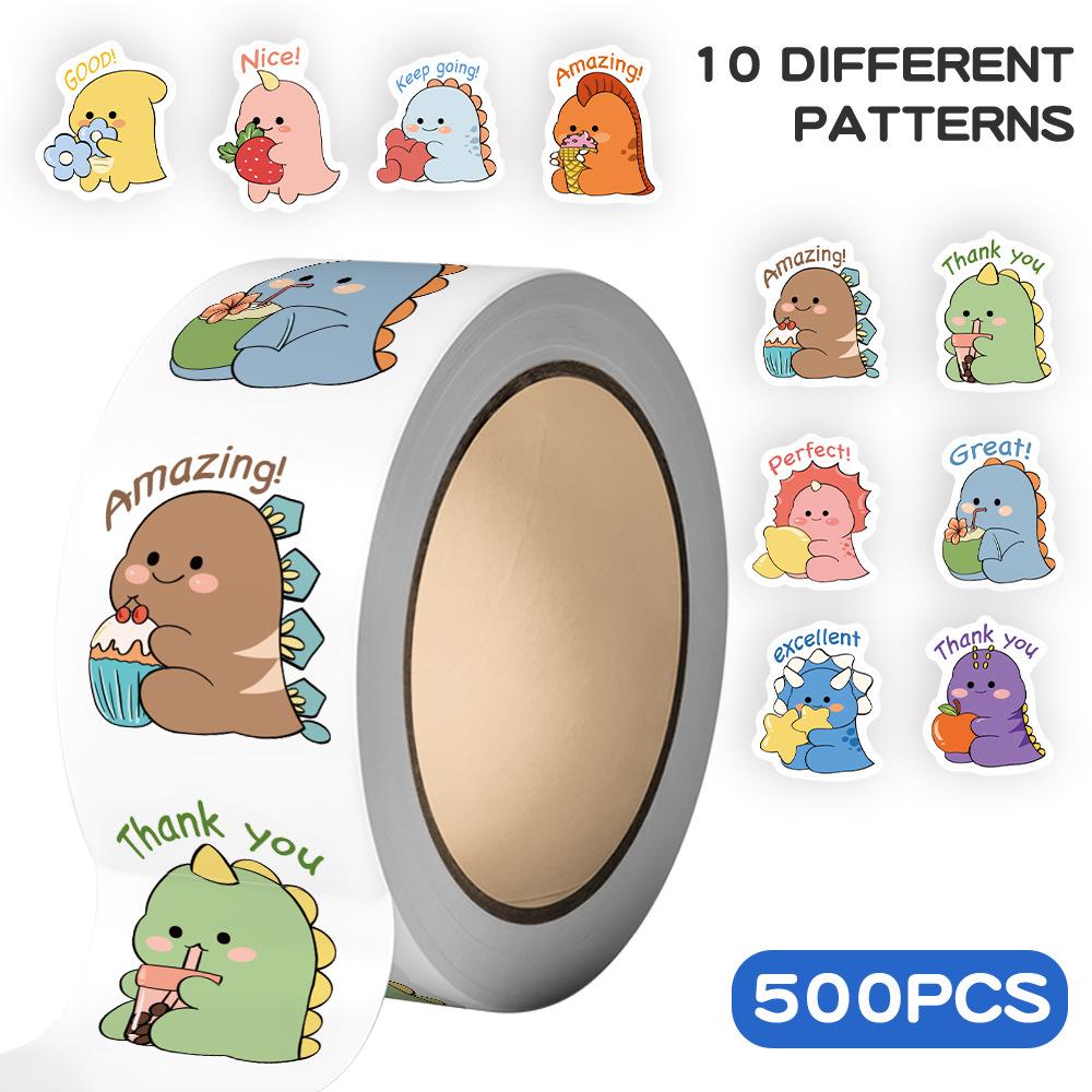 

Dinosaur Reward Stickers: 500-Count Roll for Kids - Perfect for Notebooks, Water Bottles, Phones & DIY Projects JJT230