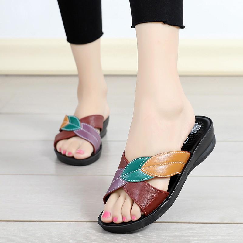 

Elderly Women s Non-Slip Wedge Sandals - Soft, Thick Sole for Summer 38 коричневый