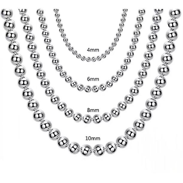 925 Sterling Silver 4MM/6MM/8MM/10MM Smooth Beads Ball Chain Necklace For Women Men Fashion Jewelry