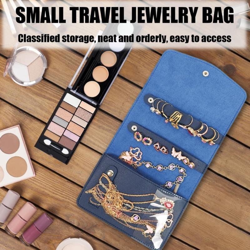 Portable Jewelry Storage Roll Up Case With Multiple Compartments To Prevent Tangling Ideal For Travel 15X13X2cm