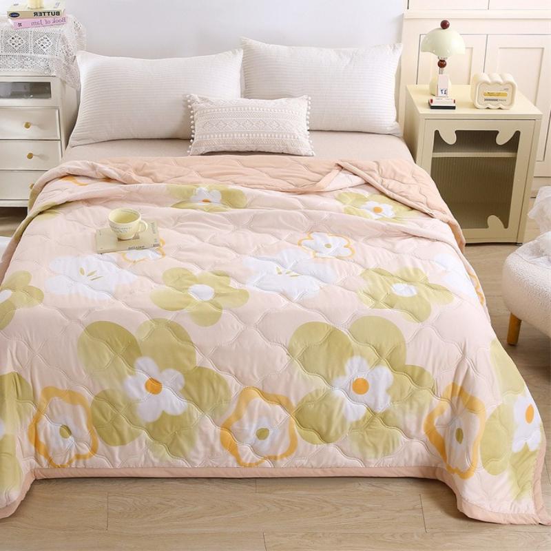 2026 Print Quilt Summer Cool Quilt Washed Cotton Comfortable Lightweight Air Condition Thin Comforter Simple Feather Blanket for Adults Kid 100*150cm