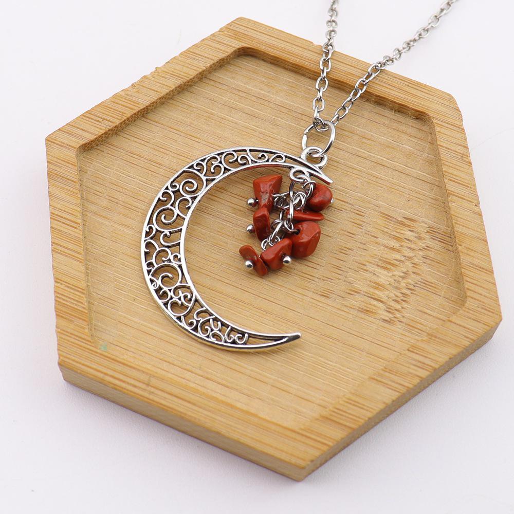 Handmade Crochet Moon Crystal Tassel Grape Cluster Natural Stone Necklace